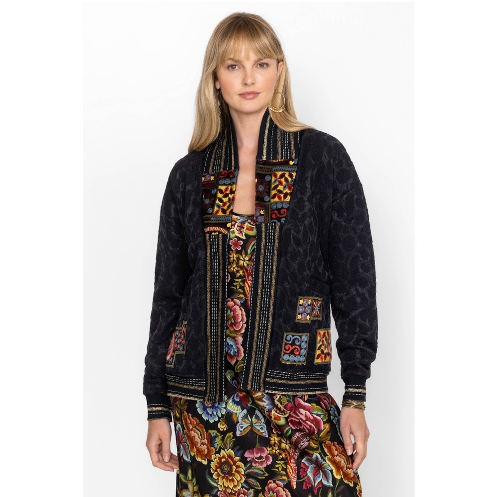 Johnny Was Biya Cobble Cardigan Womens S Embroidered Animal Print Boho Artsy